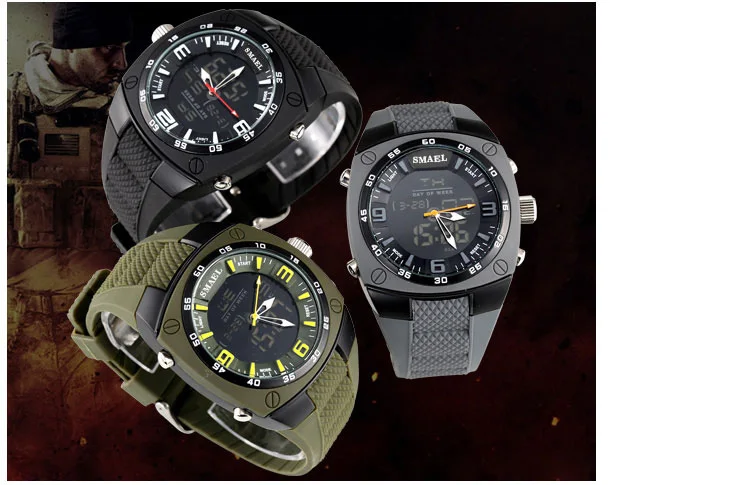SMAEL, новинка, Мужские Аналоговые Цифровые Модные Военные Наручные часы, водонепроницаемые спортивные часы, кварцевые часы с будильником, часы для дайвинга WS1008