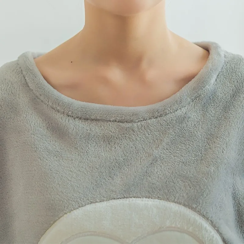 Осень зима женские пижамные комплекты мягкие толстые фланелевые с рисунком Совы О-образным вырезом пуловер с длинными рукавами+ брюки теплая одежда для сна Mujer Primark