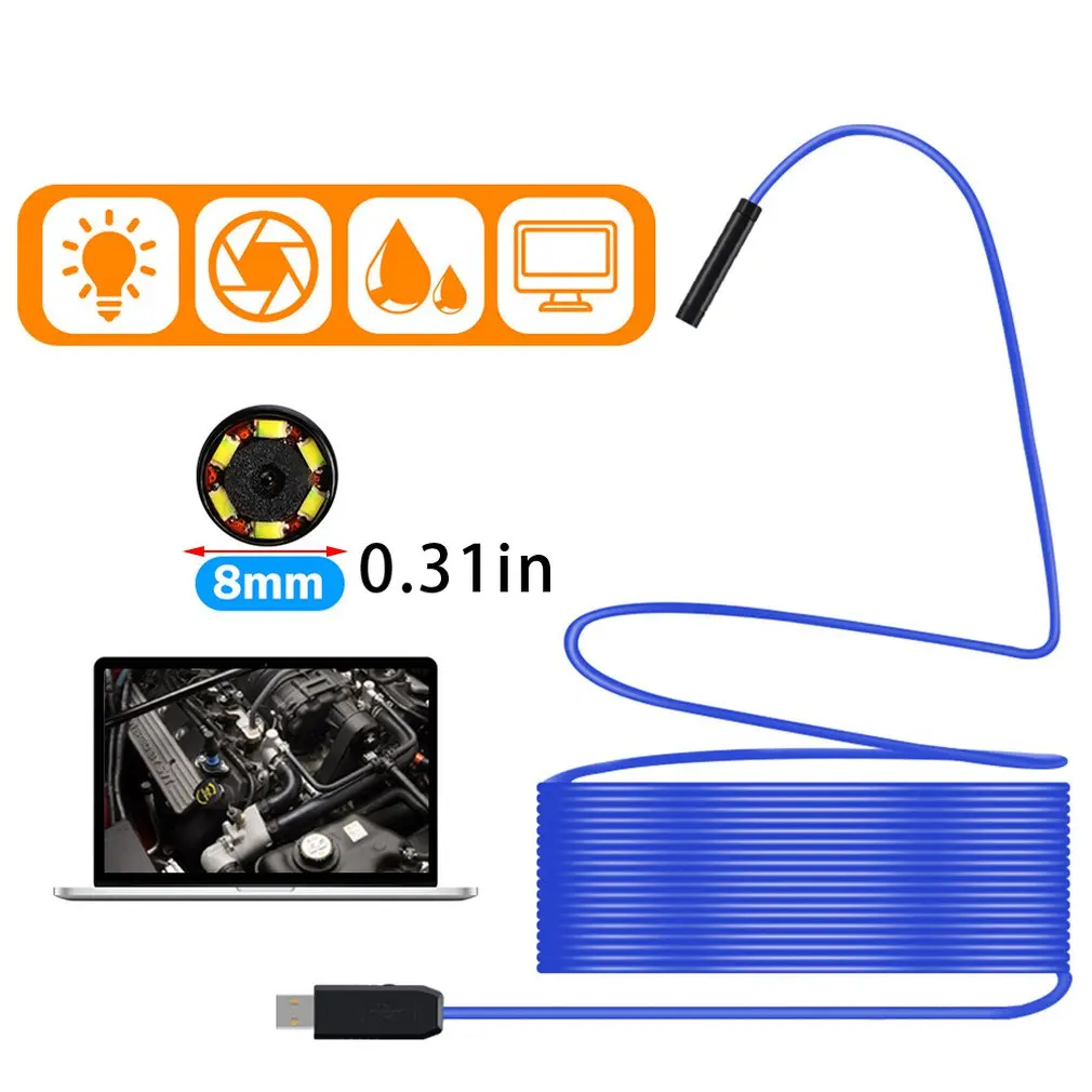 USB инспекционный эндоскоп водостойкий 8 0 мм мини камера 720 P бороскоп жесткий