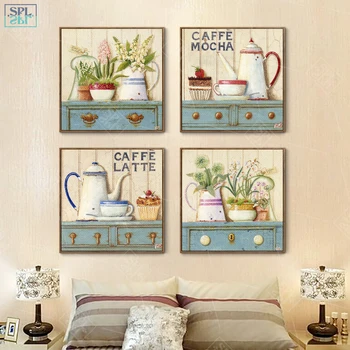 

SPLSPL Nordic Girls Room Decor Hand Drawn Decorative Picture Coffee Latte Watercolor Flower Wall Art Canvas Painting for Kitchen