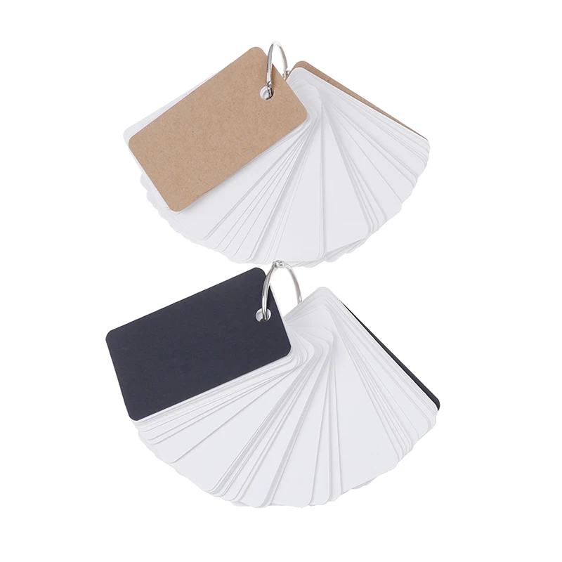 

1pc Simple DIY Index Kraft Paper Cardboard Cover Blank Paper Card Memo Pad Bookmark Binder Ring Easy Flip Flash Cards Stationery