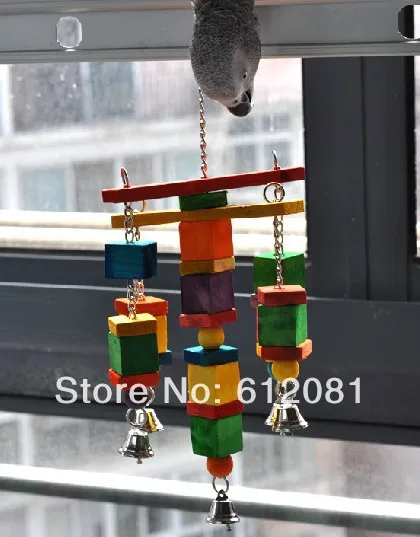 

Free shipping move Parrot bird toys swing wooden chew rope toys fun with bells medium size retail