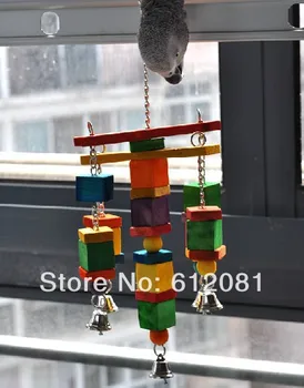 

Free shipping move Parrot bird toys swing wooden chew rope toys fun with bells medium size retail