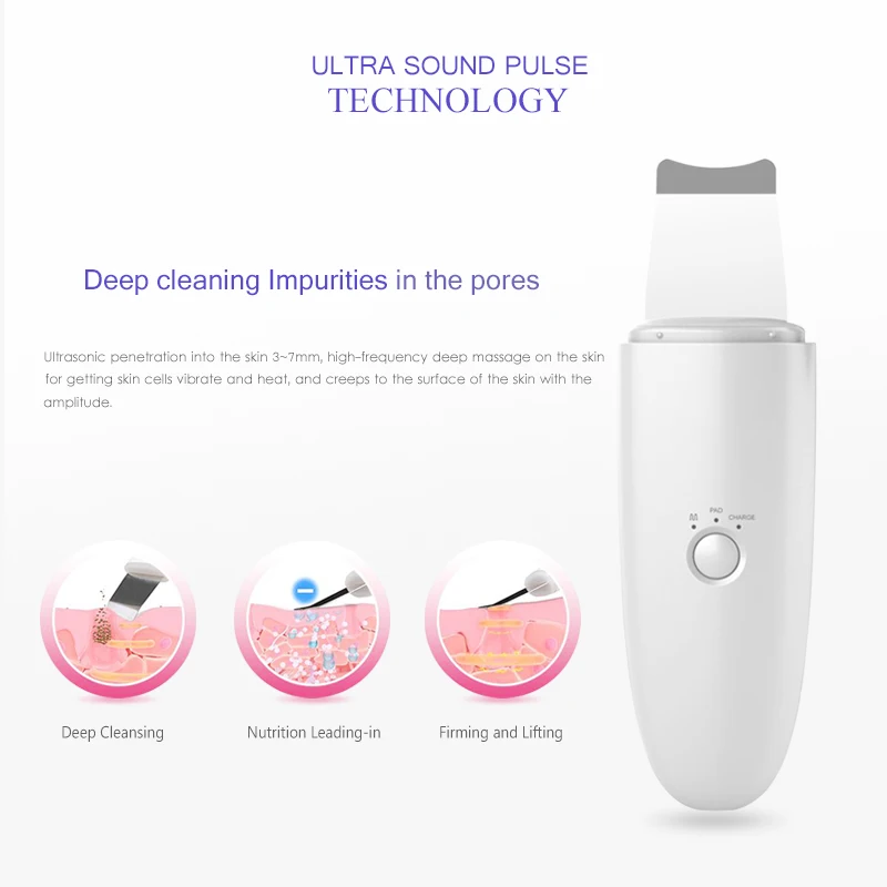 Ultrasonic Cleaner Face Skin Scrubber Acne Blackhead Removal Skin Massage Rechargeable Pore Cleanser Exfoliates Facial Cleansing