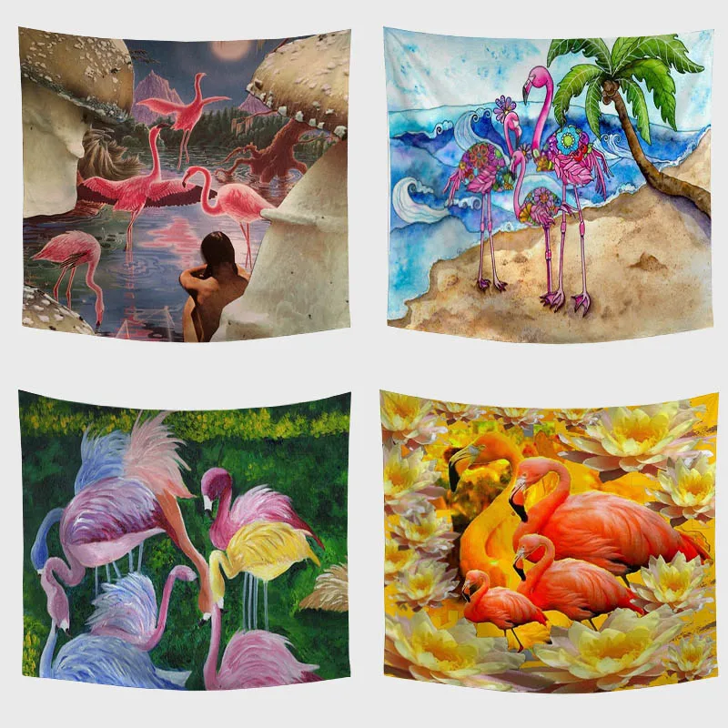

Red Flamingo Printed Wall Tapestry Beach Wrap Yoga Swim Sea Wave Beach Farmhouse Family House Living Room Decoration