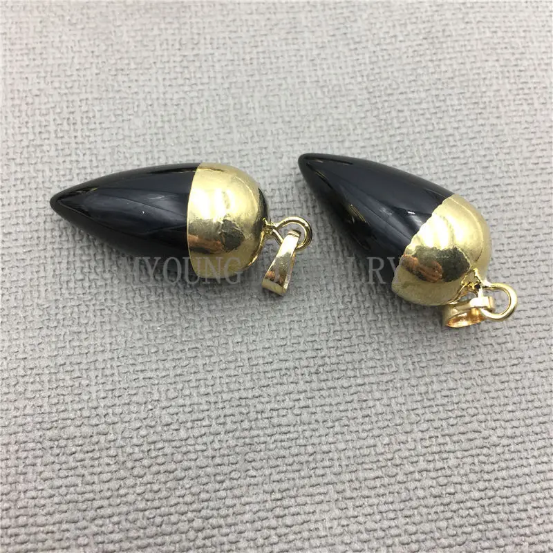 Circular Cone Onyx Petite Point Pendant With Pure Gold Color Cap and Bail,Black Agates Point Charm For DIY Jewelry  MY0244
