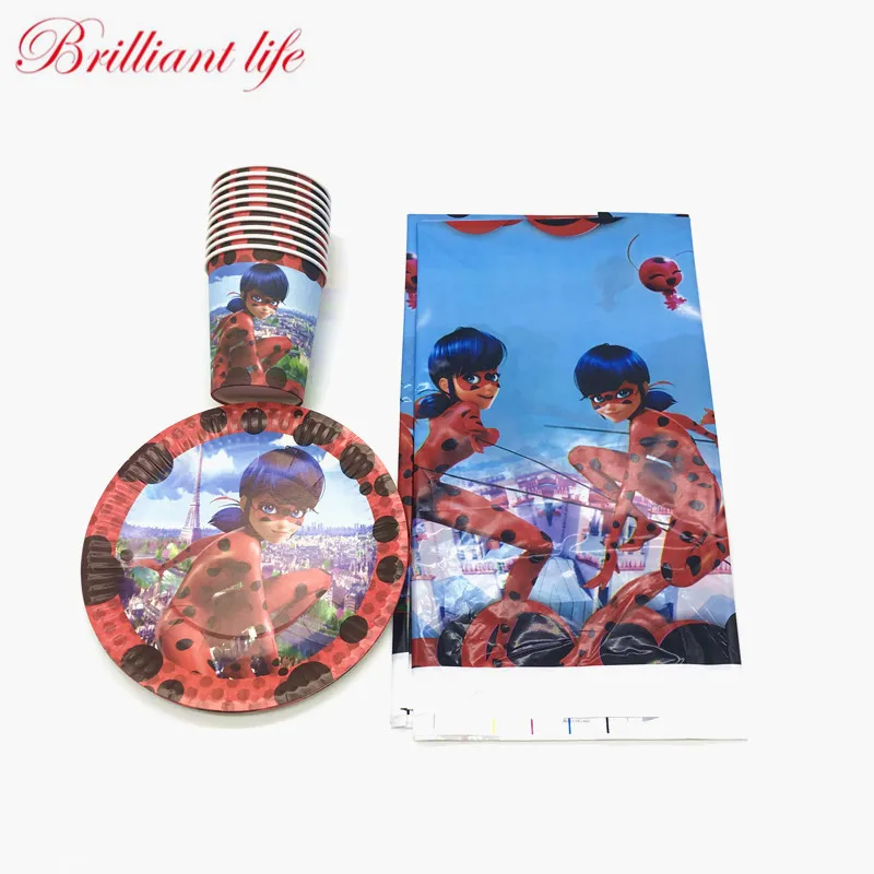

21pcs/lot Wonderful Ladybug Theme Party Supply Baby Shower Paper Cup Plate Tablecover Children Birthday Party Tablecloth Supply