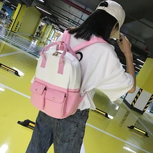 Cute Panelled Canvas Pink backpack women Fashionable Female teenager students' schoolbags shoulder bag Girls travel backpacks cute fruits watermelon pineapple printed women casual backpacks teen travel students zipper shoulder school backpack