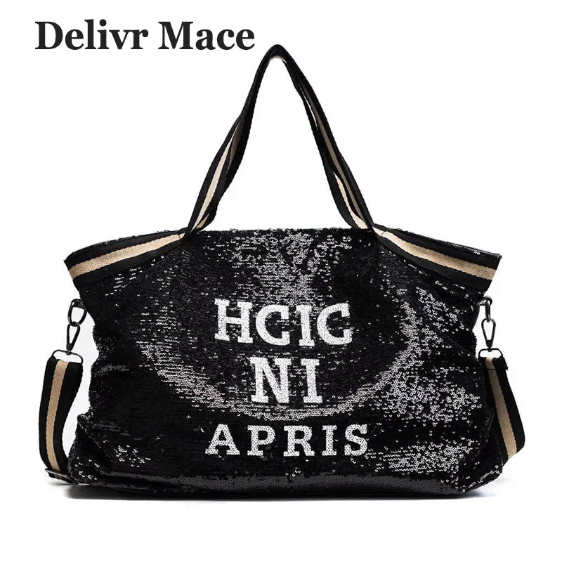 

Handbags Women's Tote Bag Black Sequins Letter Women Shoulder Bag Female Fashion Large Capacity Casual Totes Ladies Handbags