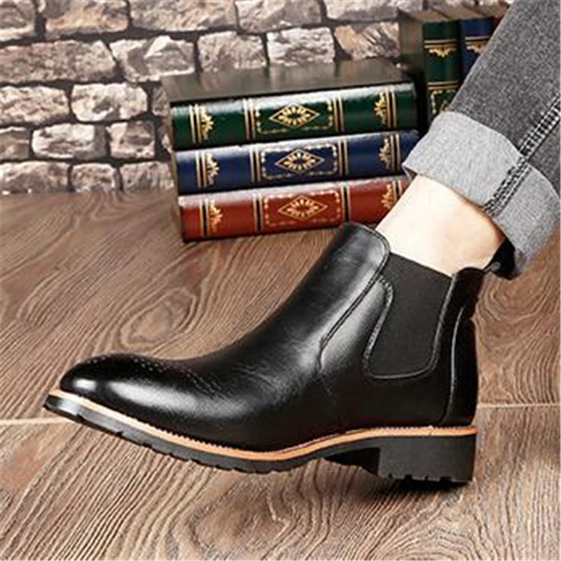 New Arrival Autumn Winter Men Ankle boots Split Leather Slip-On Outdoor Chelsea boots Male shoes Vintage boots 02C