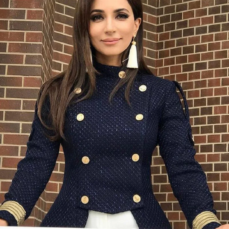 2018 Runway Designer Formal Jacket Women Coat Long Sleeve Gold Buttons