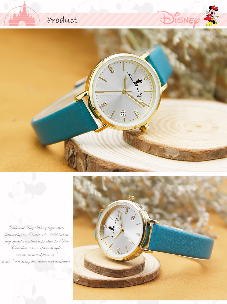 Дисней женские часы брендовые Детские часы кожаный ремешок модные милые наручные часы для девочек Микки Маус подарок