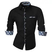 Sportrendy Men's Shirt Dress Casual Long Sleeve Slim Fit Fashion Dragon Stylish JZS071 Black jmj a3034 fashion long sleevees slim dress black l