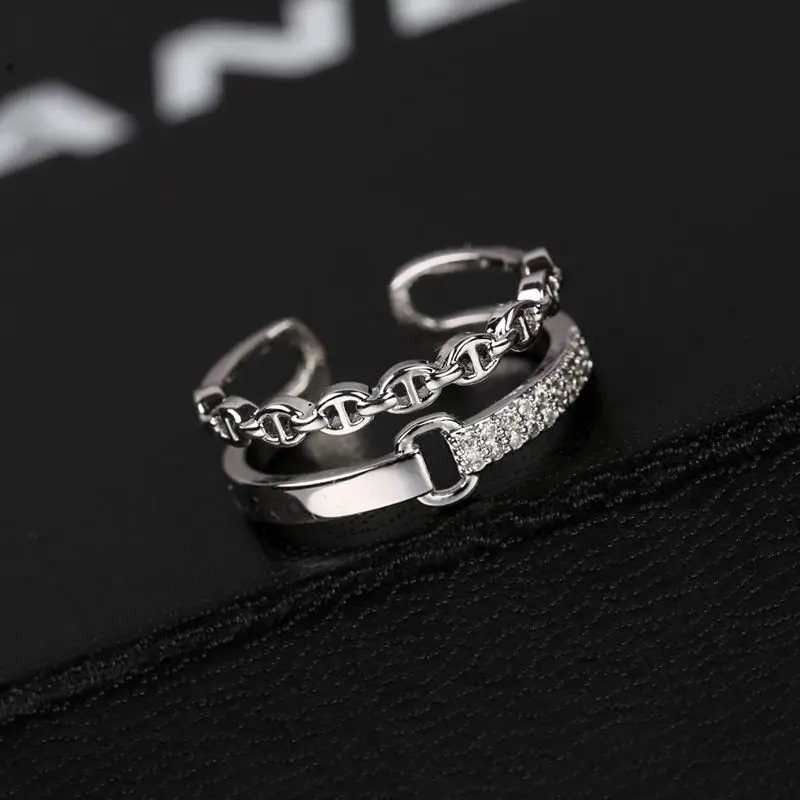 MIGGA дизайн открытия Двухслойное модное кольцо полые геометрические женские кольца кубический цирконий ювелирные изделия - Цвет основного камня: White Gold Color