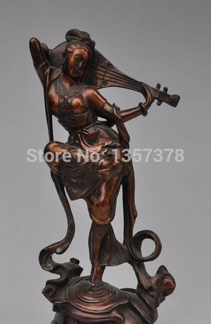 

shitou 00504 10"Chinese Purple Bronze Kwan-Yin Goddess Fairy Belle Musician Lute Statue Art discount 30% (C0324)