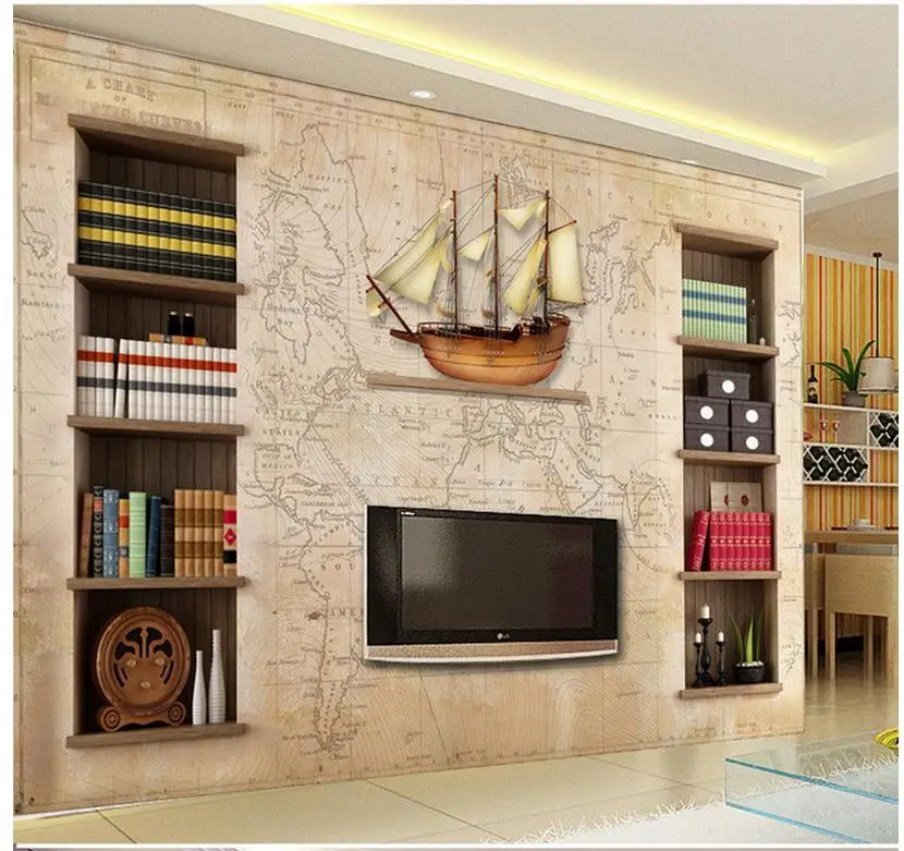 

Home Decoration 3d wall murals wallpaper World map European Retro TV Backdrop photo mural wallpaper