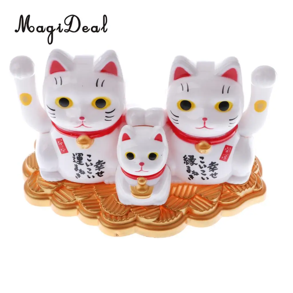 MagiDeal Hot Sale Solar Powered Bobbling Toy Waving Fortune Cat Family Home Office Desk Car Store Balcony Decor Children Toy