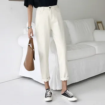 

Women's Fashion Long Jeans Women Loose Retro High Waist Cotton Jeans Ladies Wide Legs Loose Casual Jean