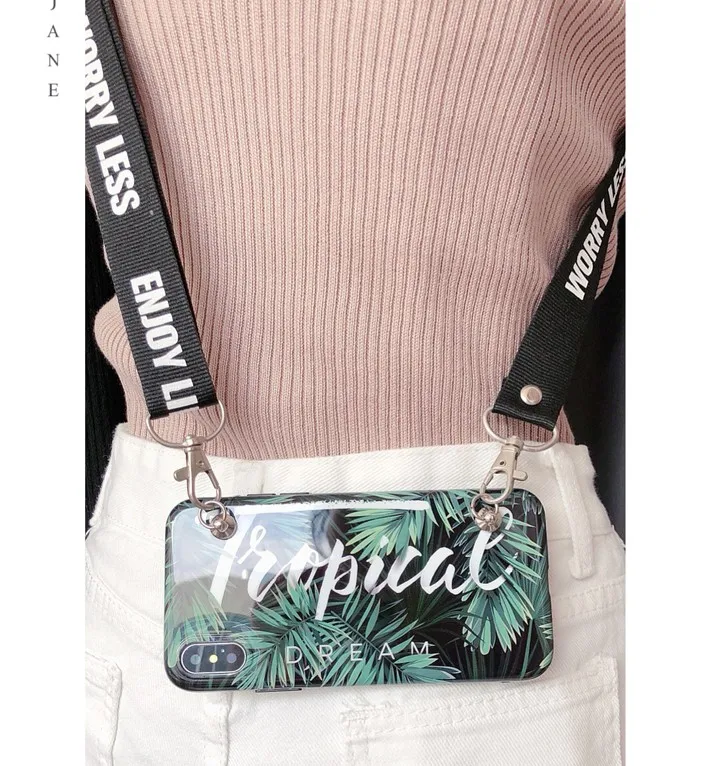 

Fashion plant leaf Crossbody phone case cover bag for iphone XS MAX case for iphone 7 case X XR 6 6S 8 plus 7plus lanyard coque