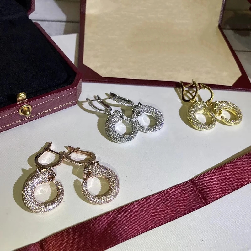 

Brand Pure 925 Sterling Silver Jewelry For Women Panther Earrings Green Eyes Earrings Leopard Earrings Gold Color Party Jewelry