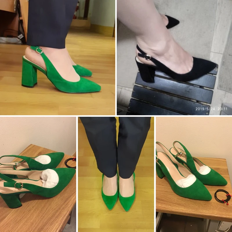 Women's Stylish Pointed Toe Suede High Heels Green n Black