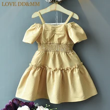 Платья для девочек с надписью «LOVE DD& MM» Новинка года, летняя детская одежда милое модное платье принцессы в клетку с короткими рукавами и оборками для девочек