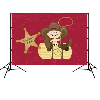 

HUAYI Western Cowboy Baby boy Sheriff 1st Birthday Party Decorations Backdrop Newborns Baby Portrait red Photo Background w-2228