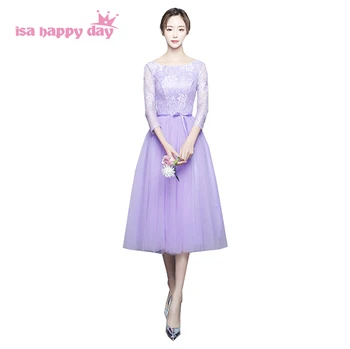 

new arrival celebrity lavender modest tea length gown prom gowns lace sister of the bride dresses 2020 short ball gown H4112
