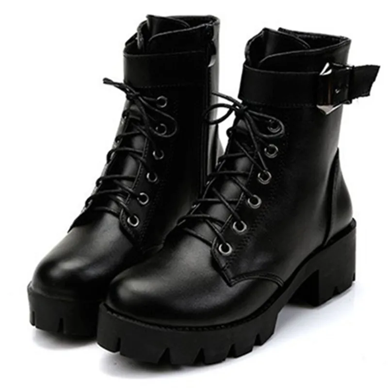 2018 New High Heel Thick Sole Combat Ankle Boots for Women Platform