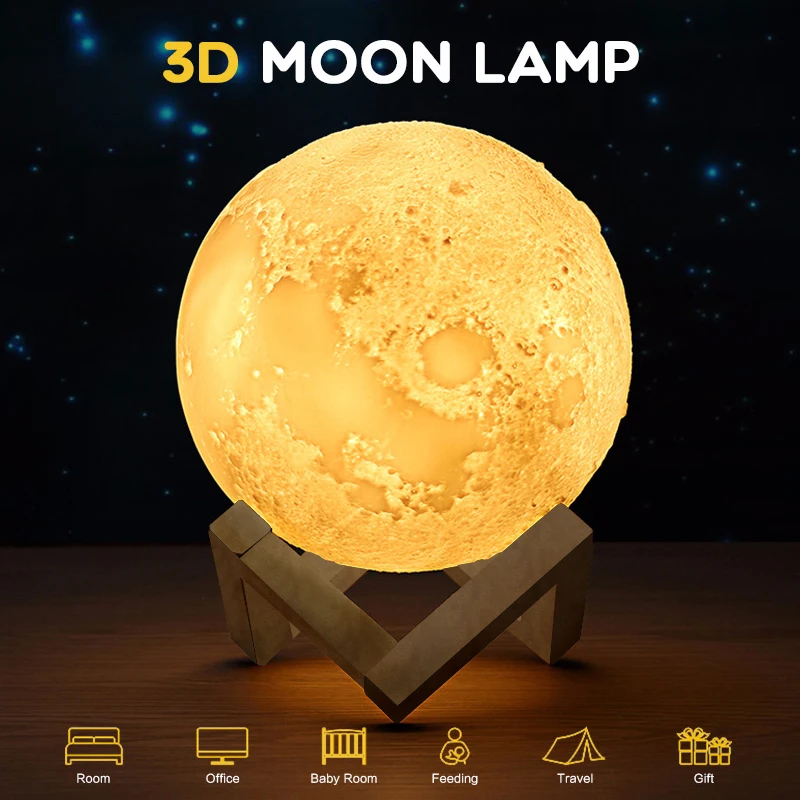 3D печать Луны свет 18 см 15 12 красочные преобразования творческий сенсорный USB