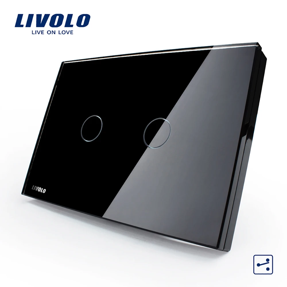 LIVOLO США/AU стандарт 2-gang 2-полосная Сенсорный экран настенный выключатель, Сенсор переключатель переменного тока 110-250 V, белый Стекло Панель, VL-C302S-81