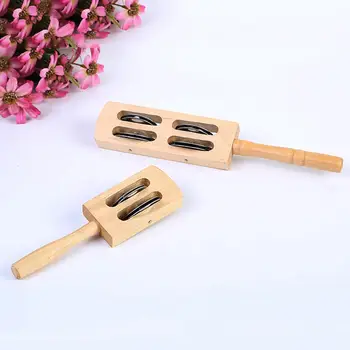 

Wooden Handheld Cymbals with Jingles Musical Preschool Educational Kids Toy