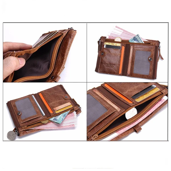 Men Genuine Leather Cowhide Men Vintage Short Wallet