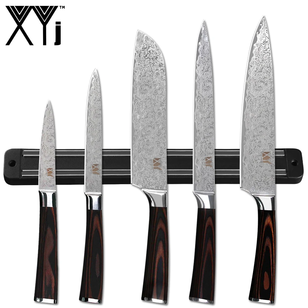 

XYj Cooking Knives 6PCS Set Stainless Steel 7CR17 High Carbon Sharp Blade Color Wood Handle Knives 11 inch Knife Holder Tools