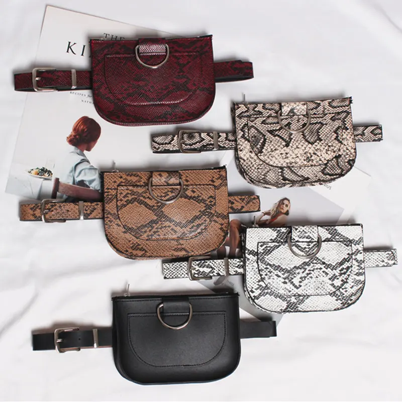 

Oeak Waist Bag Women Serpentine Fanny Pack For women PU Leather Ladies Belt Bag Femal Snake Skin Waist Pack Phone Pouch Bum Bags