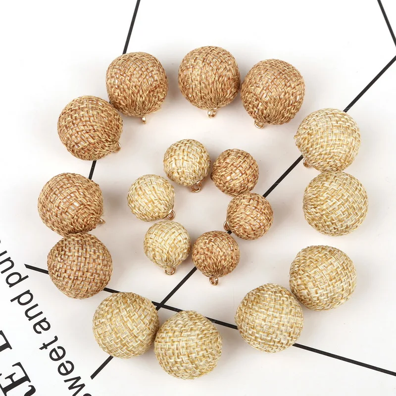 Fashion Twine Weaving Burlap Jute Hemp Beads Charm Personality Round