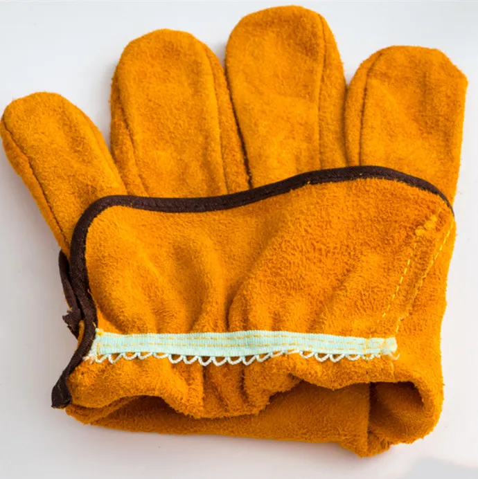 Free shipping 12pairs of cow split leather working glove hand protecting gloves short cuff good feeling heating prevention