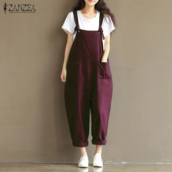 

ZANZEA 2020 Casual Rompers Womens Jumpsuits Vintage Sleeveless Backless Casual Loose Solid Overalls Vintage Strapless Paysuits
