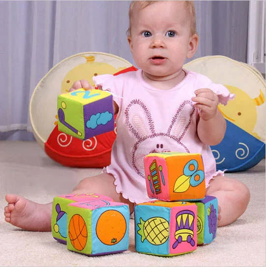 New 6pcs Cloth Building Blocks Infant Baby Cloth Doll Soft Rattle early Educational Baby Toy Soft Plush Set Cube B0945