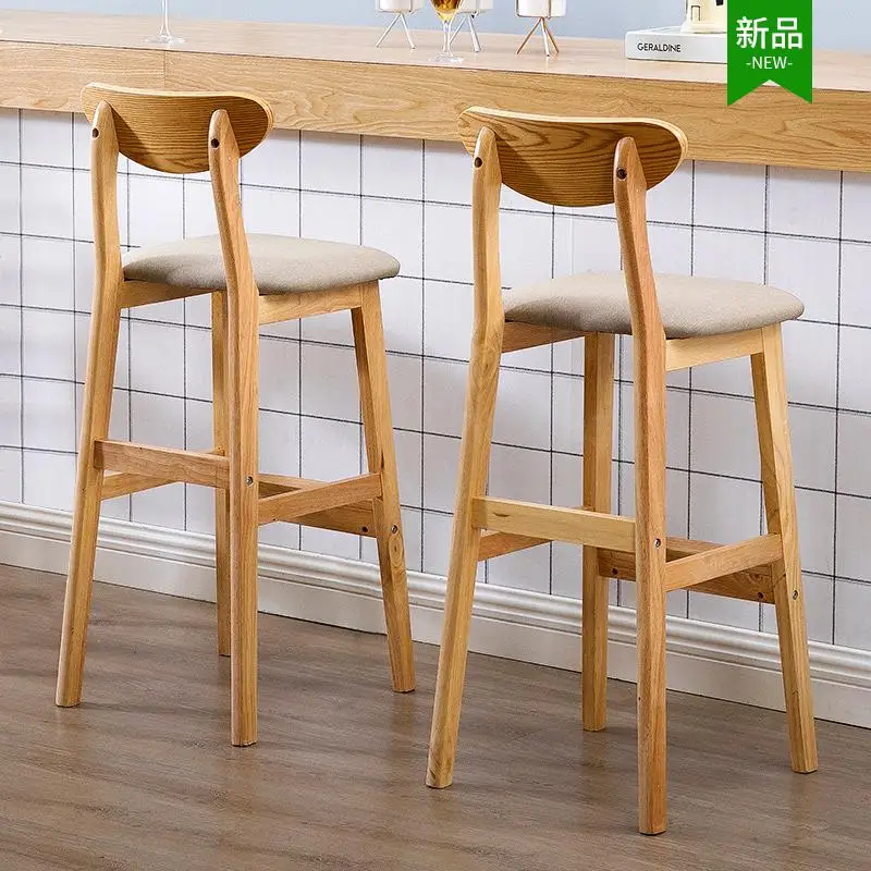Барный стул из цельного дерева, высокие стулья, домашний обеденный стул, современный минималистичный барный стул, Парта, стул, скандинавский барный стул