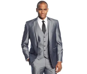 

Silver Grey 3 Pieces Mens Suits Two Buttons Wedding Suits for Men Groom Tuxedos Business Formal Suit (Jacket+Pants+vest)