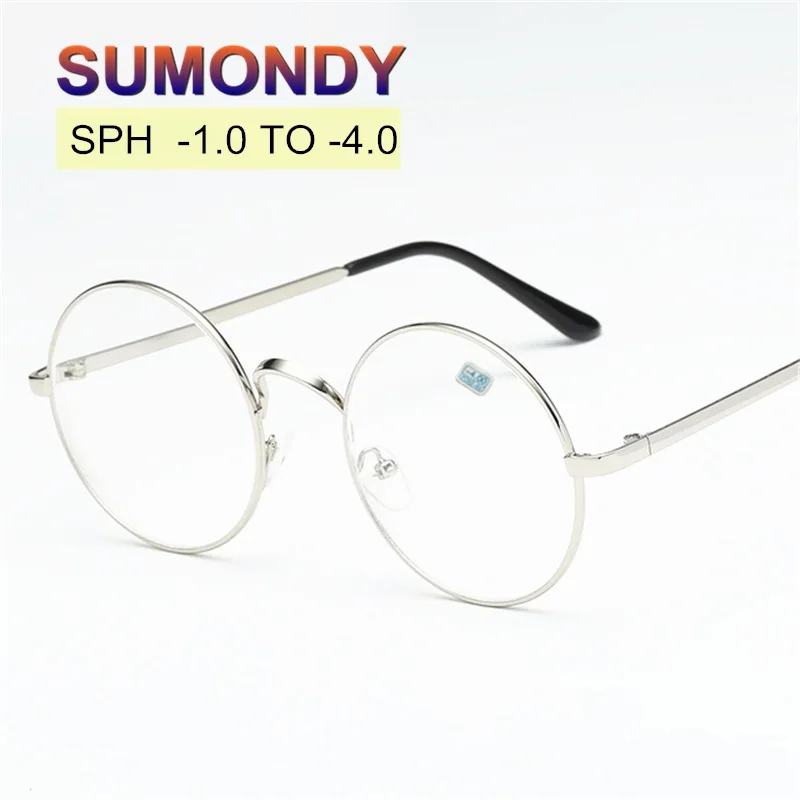 

SPH -1 -1.5 -2 -2.5 -3 -3.5 -4 Finished Myopia Glasses With Diopter Women Men Round Alloy Frame Nearsighted Spectacles UF29-2