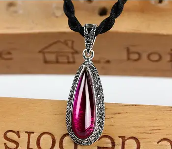 

925 Silver Necklace Red Sapphire corundum Pendant