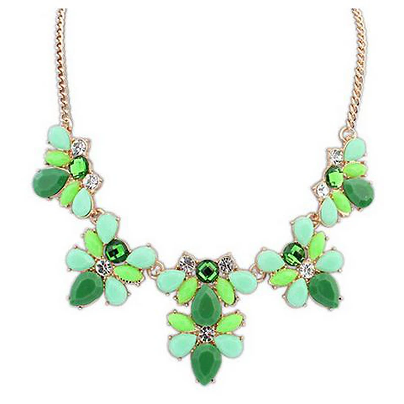 Новая мода Розовый Синий Зеленый цвет кристалл цветок себе ожерелье для женщин Роскошные Чокеры ожерелье s ювелирные изделия подарок