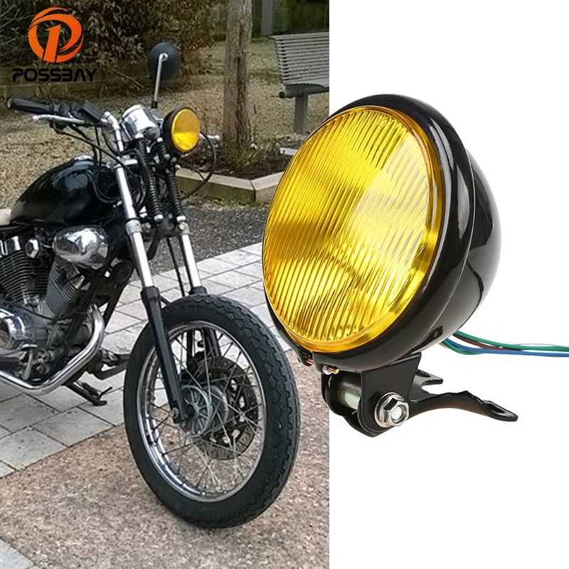 

POSSBAY 5'' 12V Retro Motorcycle Headlight for Harley Honda Cafe Racer Bobber Chopper Metal Round Motorbike Front Headlamp