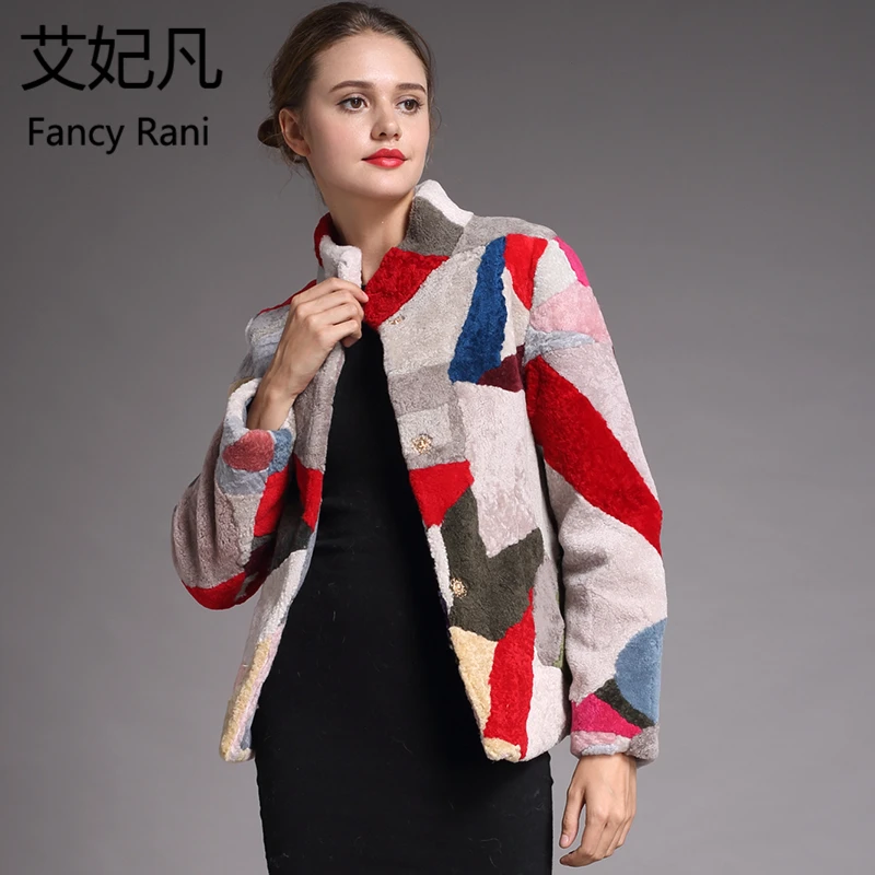 Real Fur Sheepskin Coat Women Winter Colorful Genuine Wool Coats Female Stand Collar Winter Warm Sheep Shearing Jacket Outercoat