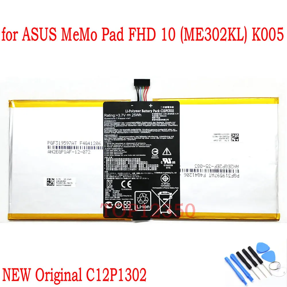 Оригинальный аккумулятор C12P1302 для ASUS MeMo Pad FHD 10 (ME302KL) K005 6560mAh планшетный ПК |