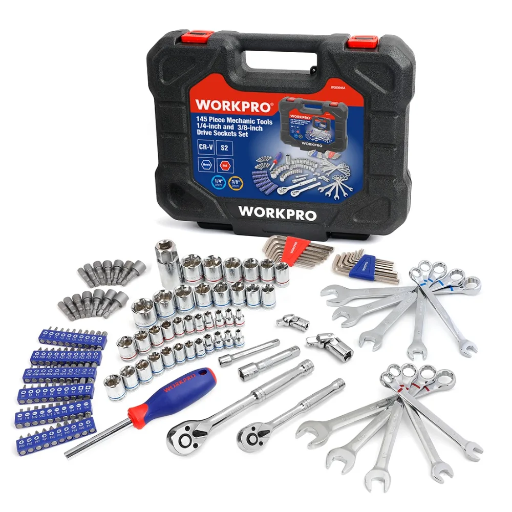 WORKPRO 145PC Tools Set for Car Repair Ratchet Wrenches 1/4