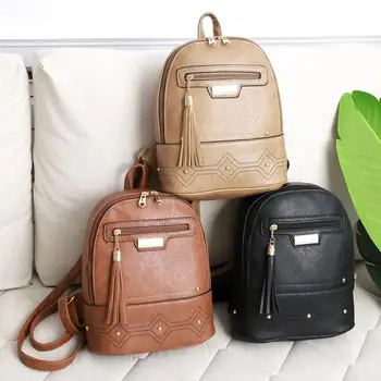 

2019 New Fashion Leisure Women Backpack High Quality Leather Bag For Ladies Bag Wild Shoulder Bag Tassel Hollow Trend Backpacks
