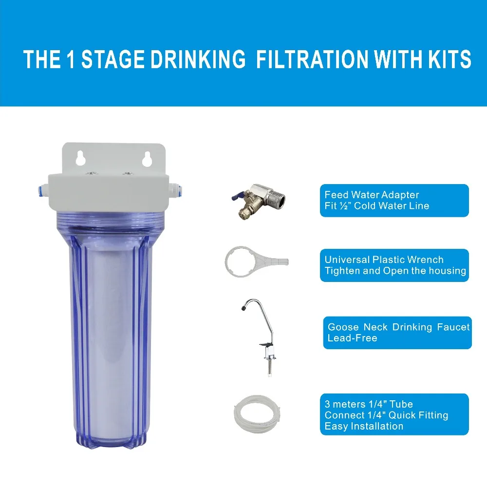 1 этап Прозрачная система фильтрации воды под раковиной с 1" осадочным фильтром 5 микрон, кран и установка частей-кухонное использование